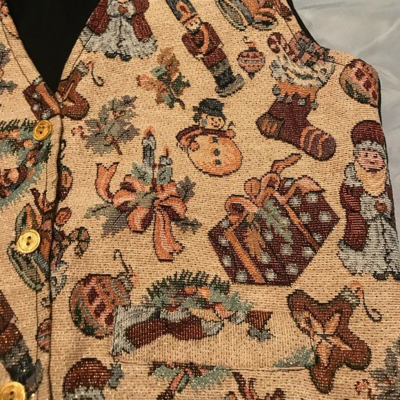 Christmas Snowman Santa Star Vest Vintage MNLY Beige Tan Claus EUC M - Picture 8 of 12